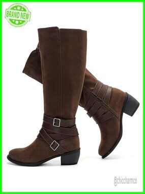 Women's Extra Wide Calf Knee High Boots Faux Leather Memory Foam